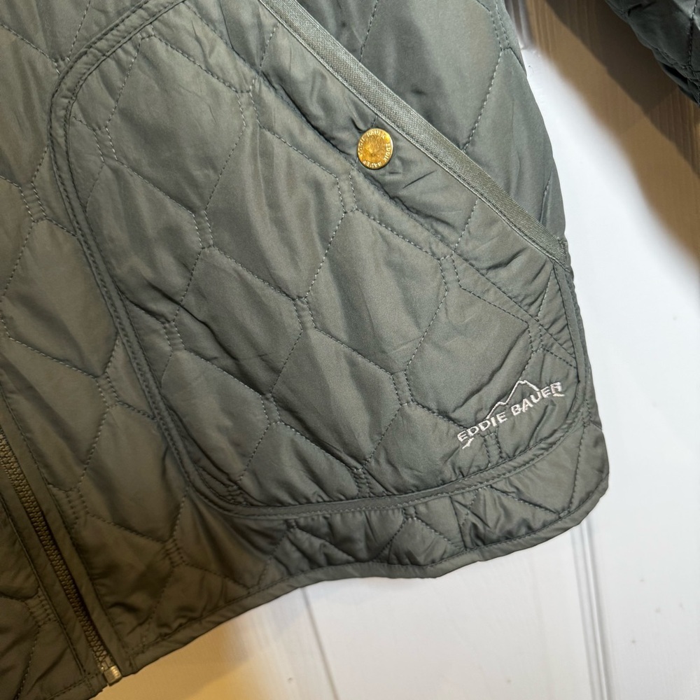Eddie Bauer Quilted Jacket Women’s XXL Olive Green Lightweight Zip Coat - Picture 3 of 8